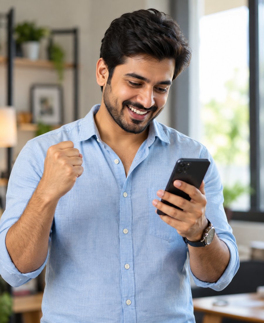 Man checking his credit score on his phone